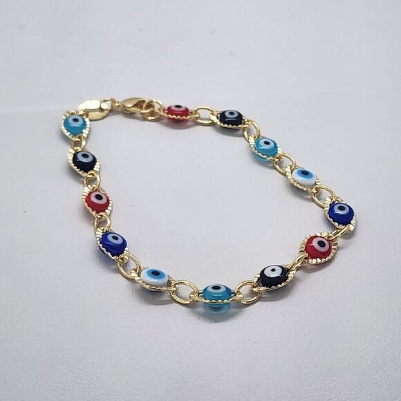 Brand New Brazilian 18k Gold Filled Multi Color Evil Eye Bracelet - Picture 1 of 5